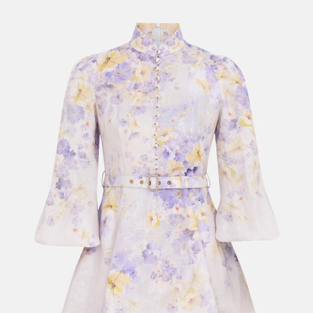 NWT Zimmermann Crush Buttoned Mini Shirt Dress Lilac Floral AU0